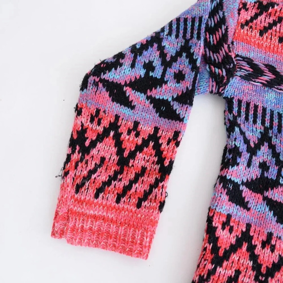 John + Jenn Nash Sweater Neon Pink & Teal Knit Abstract Quarter-Zip  Sweater S - Picture 8 of 12